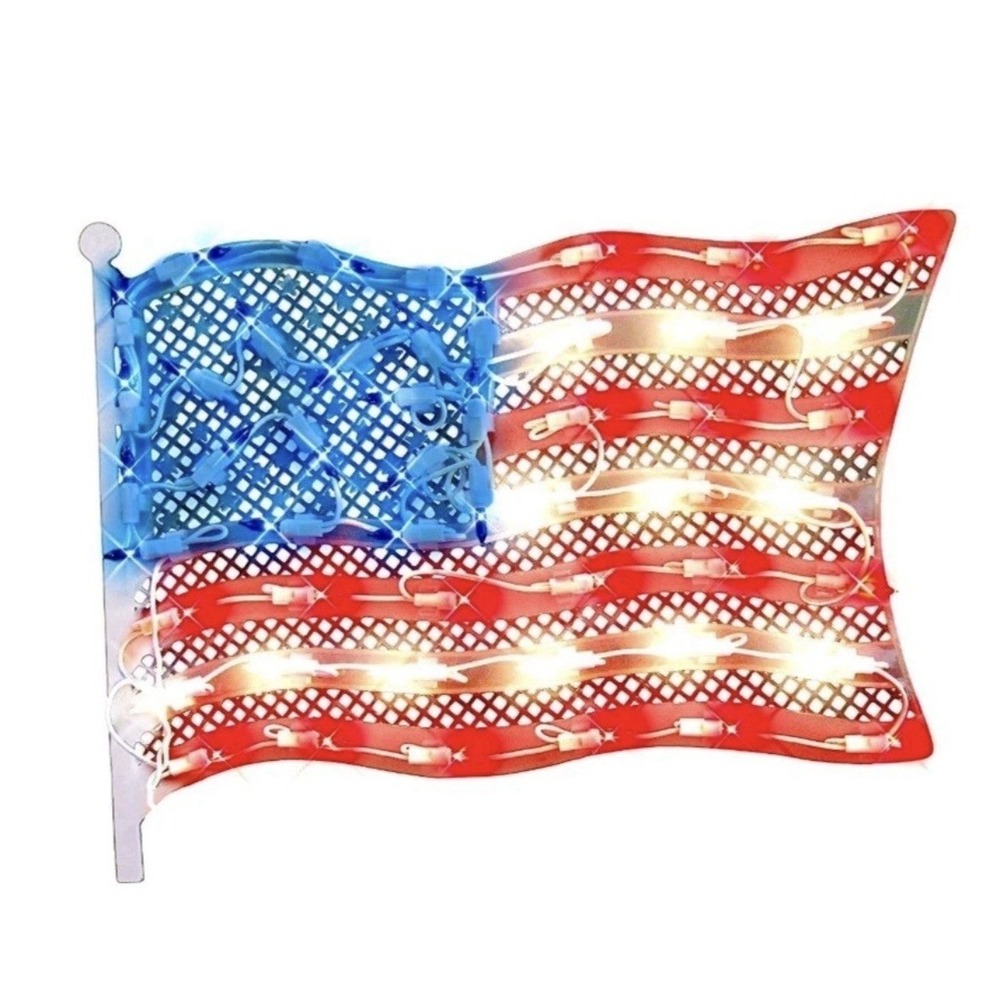 Impact Patriotic Lighted Window Decoration, Grand Old Flag July 4 Camper 50ct